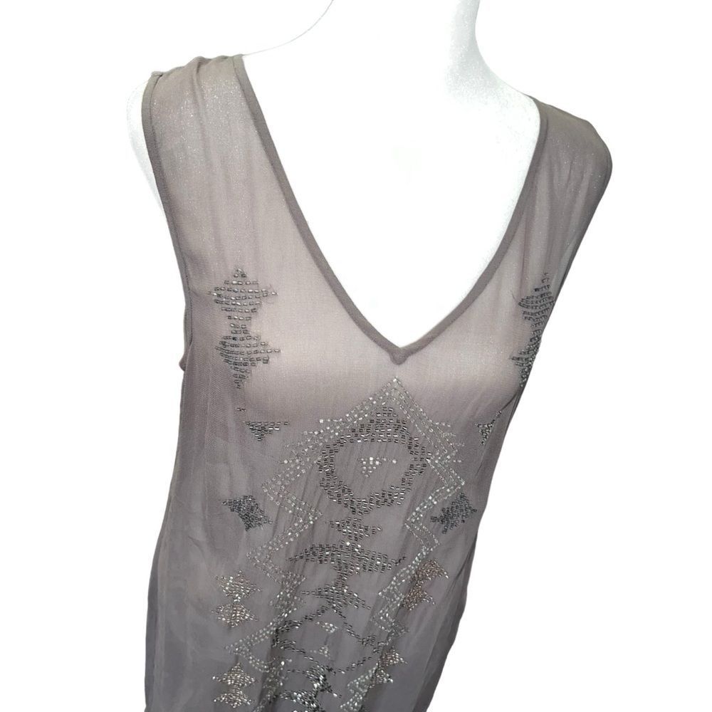 Chan Luu Beaded Sheer Mini Dress Gray Whimsigoth Dark Romantic XS - Picture 5 of 11